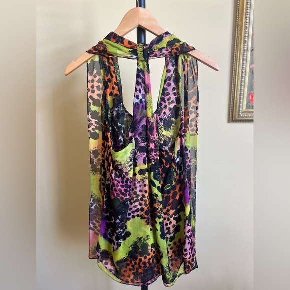 Diane Von Furstenberg Blouse with Scarf Silk Sleeveless Print Multicolor Size 10 - Picture 6 of 15